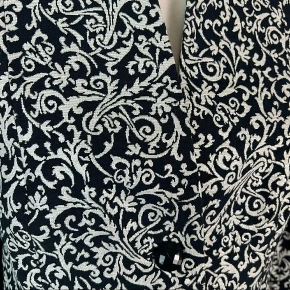 Alfred Dunner Womens Jacket Coat Metallic Black Floral Buttons Petites 12P